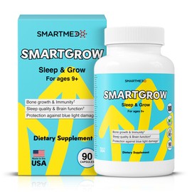 SMARTGROW Sleep & Grow Premium Bone Growth Vitamins for Kids & Teenagers - Support for Immunity, Brain Wellness, Bone Strength, Eye Protection 90 Capsules