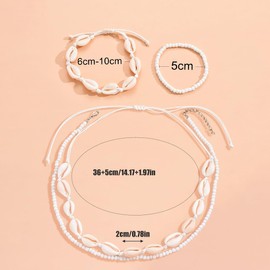 WeddHuis Pack of 4 Boho Shell Necklaces, Women's Natural Shell Choker Necklaces, Bracelet Jewellery Set, Adjustable Bracelet for Women, Girls, Summer Beach Jewellery