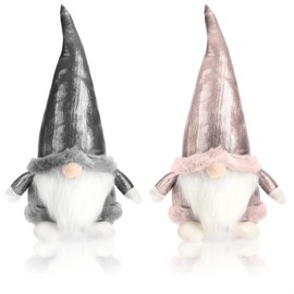 com-four® 2 x Premium Christmas Gnome for Christmas Decoration, Winter Figure as Decorative Items, Cute Edge Stool as Room Decoration or Gift (2 Figures Silver Pink 37 cm)