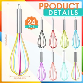 Domensi 24 Pcs 12 Inch Whisks Bulk for Cooking Silicone Whisks Non Scratch Stainless Steel Hand Whisks Large Coated Metal Heat Resistant Egg Beaters for Cooking Party Favor Gift Supplies