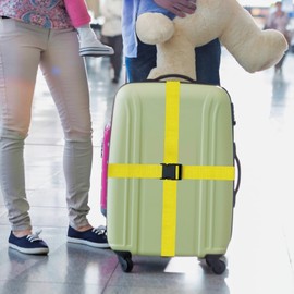 Luggage Straps for Suitcases Travel Belt Suitcase Strap, Heavy Duty with Quick-Release Buckle Suitcase Safe Belt with Name Card, Bright Color Adjustable Luggage Belts, TSA Approved, 4 Pack, Yellow