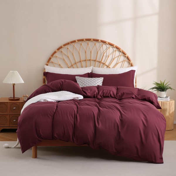 JSD Burgundy Duvet Cover Set King Size, 3 Piece 1