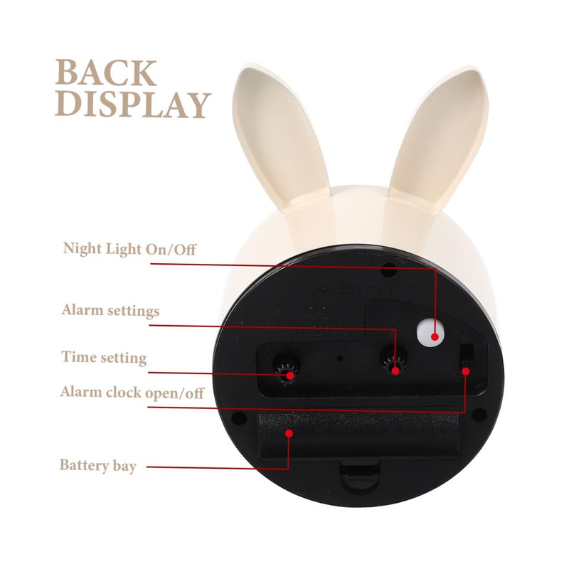 ULTECHNOVO Adorable Luminous Rabbit Shape Clock Silent Desktop Decorative Alarm