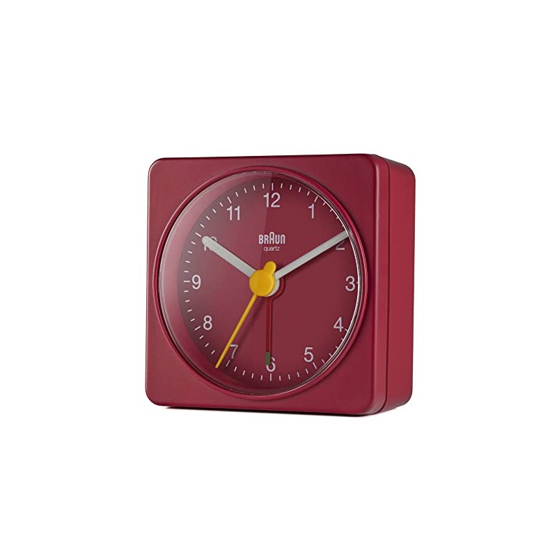 Braun Classic Analogue Quartz Travel Alarm Clock in Red/Handy/Quiet Precision