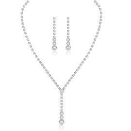 COYUN 3 Piece Jewellery Set Women's Silver Wedding Jewellery Bridal Rhinestone Crystal Necklace Bracelet Pendant Earring Set Wedding Jewellery Set Prom Costume Jewellery Set Bridal Wedding Party