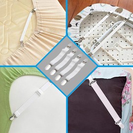 CINGHIA Sheet Tensioner Adjustable, Long Sheet Tensioner, Adjustable, Pack of 12, White Sheet Tensioners for Wrinkle-Free Bed Sheets, Elastic Sheet Tensioner with Metal Clip 65-100 cm