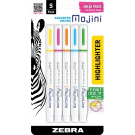 Zebra Pen Mojini Highlighter Set, Soft Chisel Tip, Assorted Colors, 5-Pack (70205)