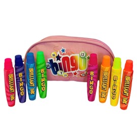 Thomas & Anca Club Supplies Ltd Bingo Dabbers 8 pack with Bingo Pencil Case Neon Dabbers for Bingo Tickets Bingo Gift Bingo Marker Pens (Pink) 8 x 15 ml Neon Dabbers