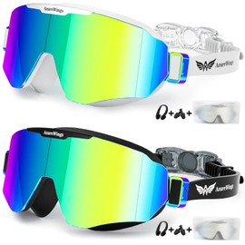 AzureWings 2 Pack Swim Goggles for Men Women Adult, Large Frame Anti-Fog No Leak UV Protection HD Wide Vision, Mirrored Water Pool Swimming Goggles
