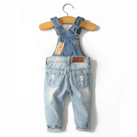 KIDSCOOL SPACE Baby Girls Boys Jeans Overall, Little Kid Bib Pocket Denim Workwear, Light blue-2102, 3-4 years