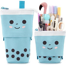 Friinder Telescopic Pencil Bag Pen Holder Pop Up Stationery Case, Stand-up Retractable Transformer Bag Standing Organizer, Great for Christmas Holiday New Year Office Bag, Blue, Unique