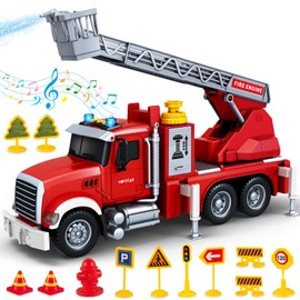 SpringFlower Toy for 3 4 5 6 Years Old Boy,Large Fire Truck Toy with Lights & Sounds, Ladder Fire Truck Toy with Shooting Water for Toddlers and Kids,Birthday Gifts for Boys & Girls
