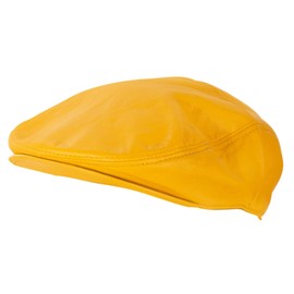 Mens Yellow Flat Hat Leather Beret Newsboy Gatsby Golf Cabbie Cap 2XL