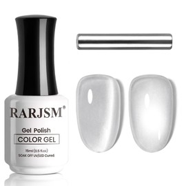 RARJSM Ceramic Cat Eye Gel Polish Silver Gray Smoothie White Glitter 15ml Mirror Glass Shimmer Velvet Cateye Gelpolish with Magnetic Stick UV LED Curing Require Soak Off Home Salon