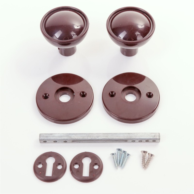White Hinge 60mm Brown Plastic Rim Mortice Door Knob Set