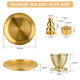 5-in-1 Incense Holder, Palo Santo Holder Sage Holder with 14 cm Aluminium Ash Catcher, Burner for Incense Sticks/Incense Cones/Coil Frankincense, Ideal Home Decor for Yoga Meditation Room