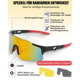 Winyoher Cycling Glasses Quick Glasses Rave Men's Lightweight Sports Glasses Women's UV400 Protection Sports Sunglasses Running Glasses with 3 Interchangeable Lenses for Cycling Bicycle Running