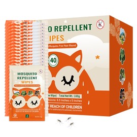 40 PCS Mosquito Repellent Wipes, Individually Wrapped Insect Repellent Wipes Made of Natural Plant-Based Essential Oils, Safe & Effective Insect Protection Perfect for Outdoor Activities, Long-Lasting