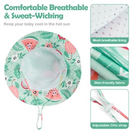 ESTAMICO Baby Girl Sun Hats Summer Wide Brim Bucket Hat UPF 50+ Sun Protection Sunhat, Light Green/Watermelon 12-24 Months