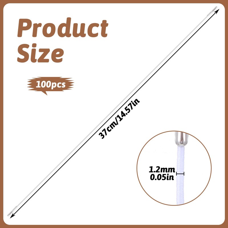 100 PCS Elastic Cords with Metal Ends, 37cm/14.5 Inch Elastic