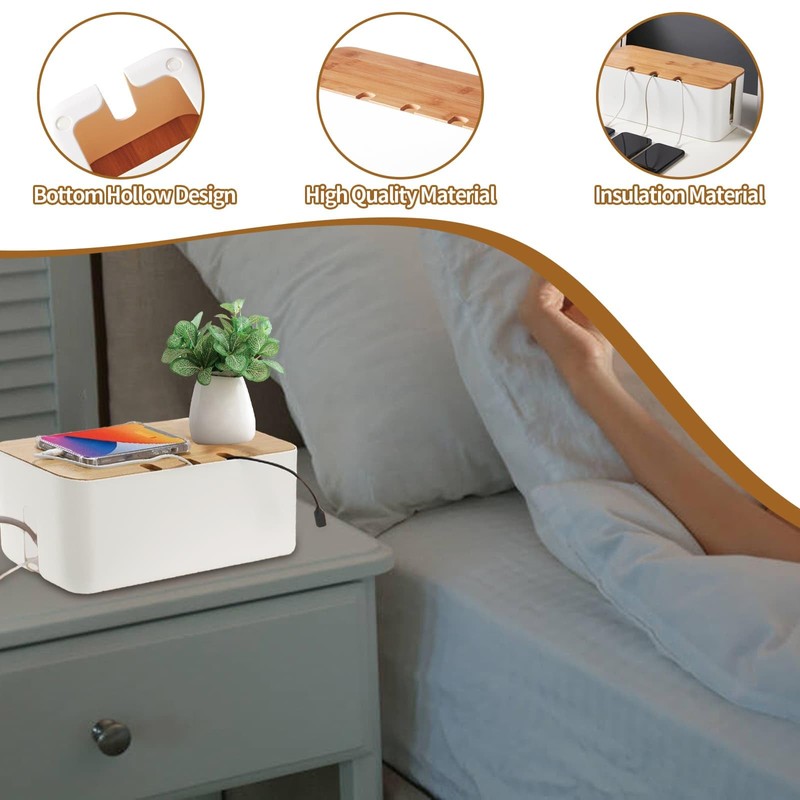 Cable Tidy Box, Cord Organizer Box with Wooden Lid, 36
