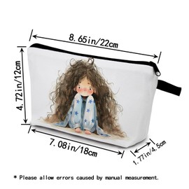 YULUENZE Curly-haired Missy Makeup Bag Cute Small Organizer Bag with Zipper Miss Curly Hair Print Cosmetic Bag Cartoon Birthday Presents for Women Friends Young Lady