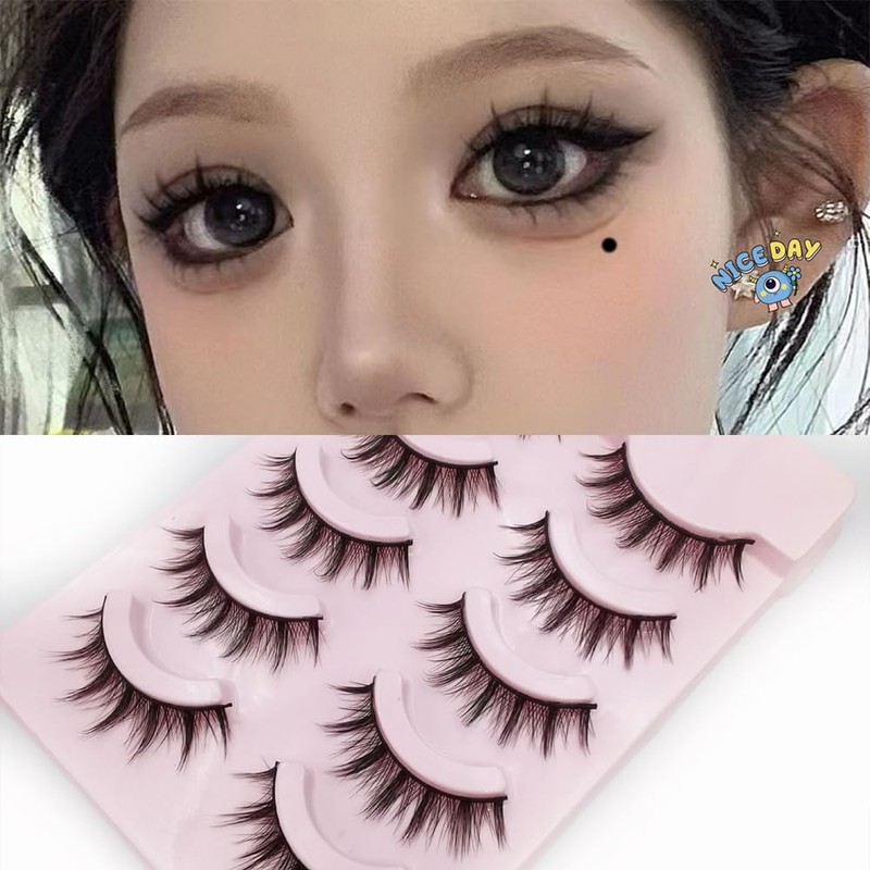 FANGCUU False Eyelashes, 5 Pairs, For Upper Eyelids, Natural Cluster