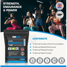 Vitamin B Complex - 365 High Strength Tablets (1 Year Supply) - All 8 B Vitamins B1 - B2 - B3 - B5 - B6 - B12, Biotin, Folic Acid - Reduction of Tiredness & Fatigue PROELITE