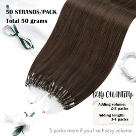 Moresoo Dark Brown Hair Extensions Micro Bead for Women Short and Straight Micro Loop Hair Extensions Human Hair Brown Soft 50g/50s 14 inch