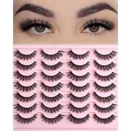 FARRED Cat Eye Lashes False Eyelashes Short Wispy Lash Strips Volume Eyelash 14 Pairs Cateye Medium Length False Clear Band Lashes Natural Looking Hybrid Clusters Full Strip Lashes (F25 | 8-14mm)