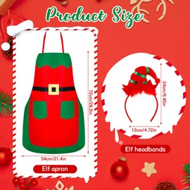 Suhine 24 Pcs Christmas Elf Apron and Headbands Set Xmas Elves Kitchen Aprons Headbands for Adults Costume Supplies(Red)