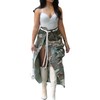 CHARTOU Women Camouflage Skirt Camo Maxi Pencil Skirt Bodycon Button