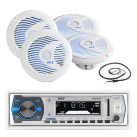 Jensen Pyle Bluetooth Marine Receiver, 4x 6.5'' 150W Multicolor LED Speakers, Antenna