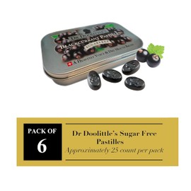 DOOLITTLE Dr Sugar Free Soft Fruit Pastilles for Voice and Throat, Blackcurrant Flavor, 2.12 Ounce Tin, Approximately 25 Count Package, 6 Pack