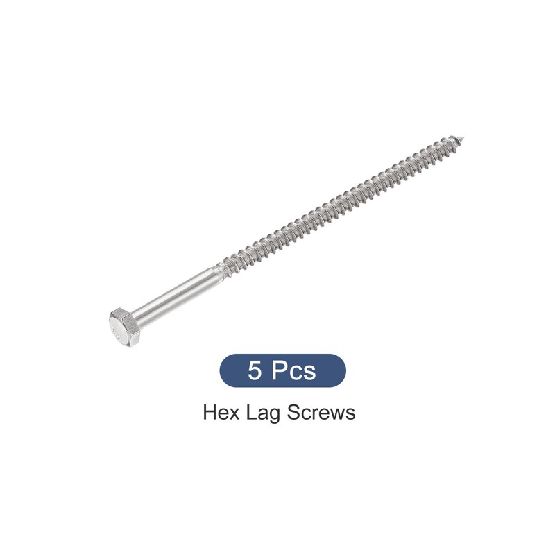 METALLIXITY 5pcs M8x150mm Hex Lag Screws 304 Stainless Steel Self