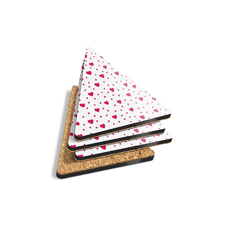 4 x Triangle Coasters - Pink Love Heart Pattern Valentines