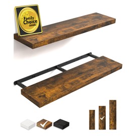 BAYKA Floating Shelves, 36 inches Long Wall Mounted Rustic Wood Shelves for Bathroom, Bedroom, Living Room, Kitchen, Office, Hanging Shelf for Books/Storage/Decor(Rustic Brown,Set of 2)