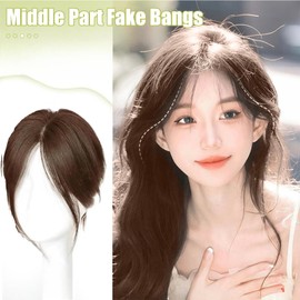 Middle Part Bangs,Middle Side Part Fake Hair Bangs Realistic - Smooth Breathable Women Wig Supplies for Travel Business Trip Daily Commuting Holiday Dating