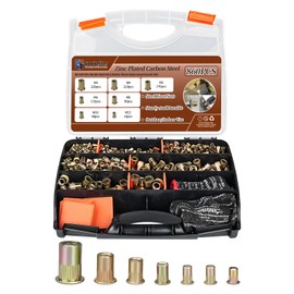 GOOBETTER Rivet Nut Tool Kit, 860pcs Metric Rivet Nuts Assortment Kit, M12 M10 M8 M6 M5 M4 M3 Flat Head Threaded Insert Nuts, Zinc Plated Carbon Steel Nutsert for Furniture Decoration Automotive