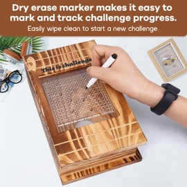 JIZWPOOM $10000 Savings Challenge Box, Wooden Money Box for Cash, Saving Money Box for Adults, Coin Bank Money Bank Piggy Bank for Girls Boys