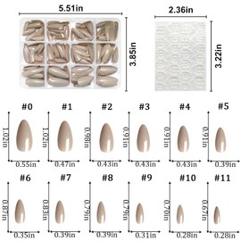 LoveOurHome 240pc Almond Press on Nails Medium Colored Fake Nail Tips Full Cover Artificial Fingernail French Stiletto Manicure with Adhesive Tabs for Women Girls Kids