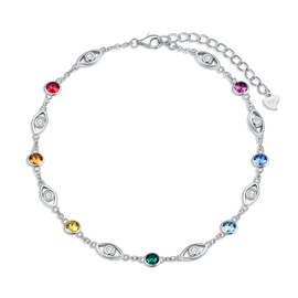 AOBOCO Anklet Sterling Silver 925 Women's Pearl Anklet with Crystals 28 cm, Crystal, Crystal
