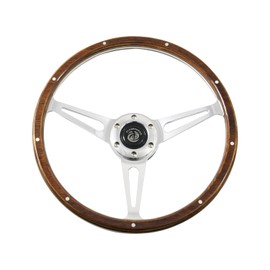 15'' Classic Riveted wooden steering wheel with 6 bolt and Horn Button
