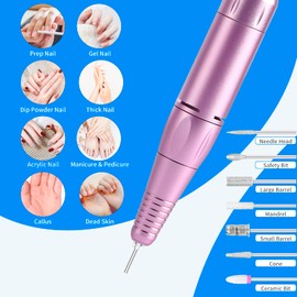 Portable Nail Drill Professional 35000 RPM, MOCOWIND Rechargeable Electric Nail File Machine for Acrylic Nails Gel Polishing Removing, Cordless E-File with Bits for Manicure Salon Home, Blue & Purple