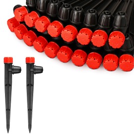 Kepmix 360 Degree Drip Irrigation Emitters Fittings: Adjustable Drip Irrigation Sprayer for 1/4 inch Drip Irrigation Tubing 8 Stream Dripper on 5" Arrow Stake with Barbed Locked Nut (25 Pieces)