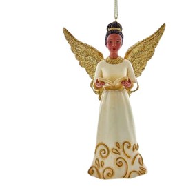 African American Ivory and Gold Angel Ornament with A Book
