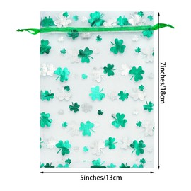 100Pcs Shamrock Printed Patrick's Day Bags Organza Bags Gift Jewelry Pouches for Patrick's Day 5x7Inch (100)