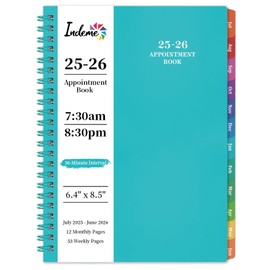 2025-2026 Appointment Book/Planner - Weekly Appointment Book/Planner 2025-2026, Jul 2025 - Jun 2025, 6.4" x 8.5", Tabs, 30-Minute Interval, Lay - Flat - Teal Green