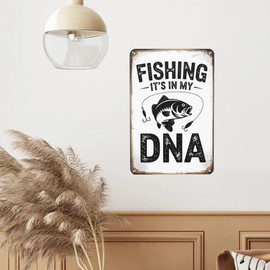8X12 Inches Metal Wall Decor Sign It'S In My Dna Fishing Unique Room Decor For Home,Patio,Or Office Retro Aesthetic Wall Plaque For Kitchen,Bedroom,Garage Vintage Farmhouse Decor