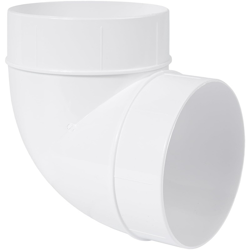 ECOPRO VENT 4-Inch White Plastic 90-Degree Elbow Duct Fitting for